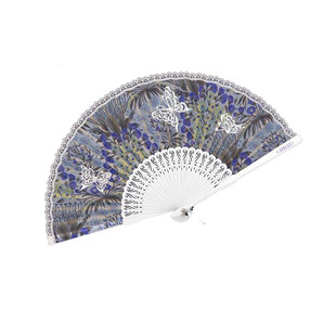 日本ANNA 日用扇女带扇袋 SUI安娜苏真丝蕾丝扇面折扇蝴蝶镂空夏季