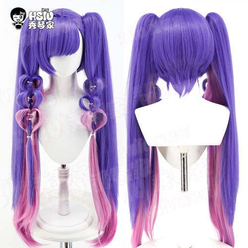 秀琴家 王者 安琪拉cos假发 三丽鸥 荣耀 库洛米 中分头皮 半扎紫