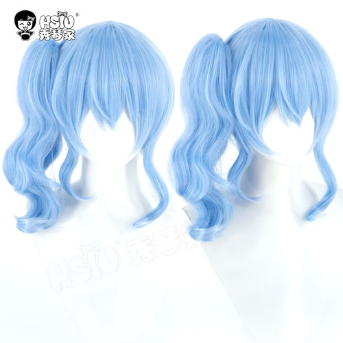 秀琴家 Vtuber 虚拟偶像 星街彗星cosplay假发 蓝色卷马尾假毛