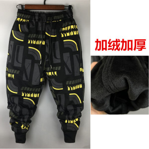 冬季加绒大码弹力哈伦裤花裤子宽松男个性休闲潮字母印花小脚长裤