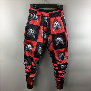 束口个性 裤 高弹男大码 休闲潮流小脚长裤 子 印花猫头花裤 秋冬哈伦裤