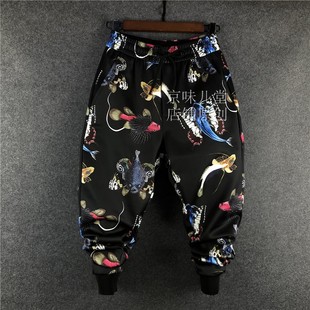 大码 束口长裤 花裤 高弹不掉色休闲男小脚个性 子丝滑宽松哈伦裤 冬季