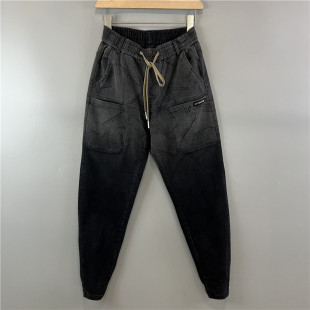 秋冬高弹提花哈伦裤六个兜多口袋印花束口小脚宽松大码休闲长裤子