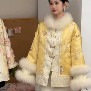 非遗苏绣新中式国老钱风风羽绒服冬季重工刺绣毛领高端轻奢外套