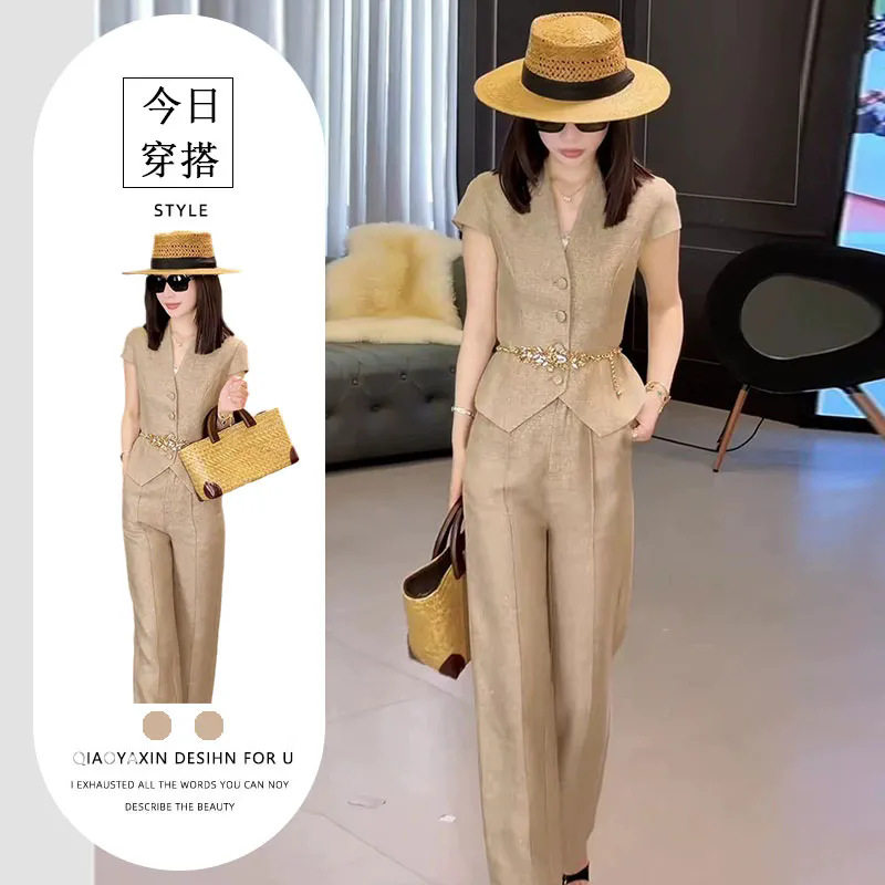 御姐轻熟风穿搭套装女修身显瘦小上衣外套搭配高腰休闲西装阔腿裤