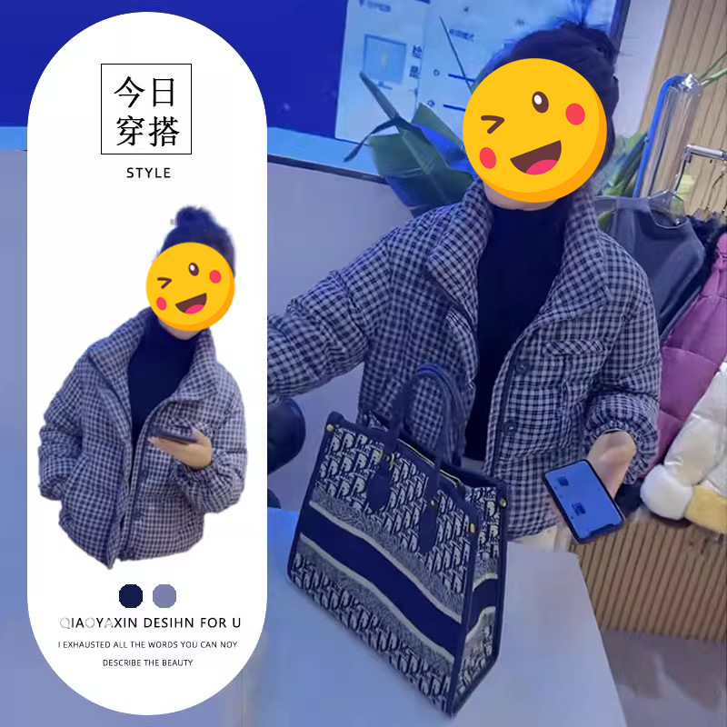 2025秋冬新款美式气质短款棉服外套感小众保暖别致格子棉衣潮