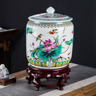 陶瓷水缸储水罐水桶家用茶缸泡茶抽水景德镇厨房油缸净水龙头过滤