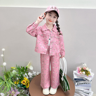 儿童休闲阔腿裤 女童春秋牛仔套装 秋装 洋气小童韩版 两件套 2026新款
