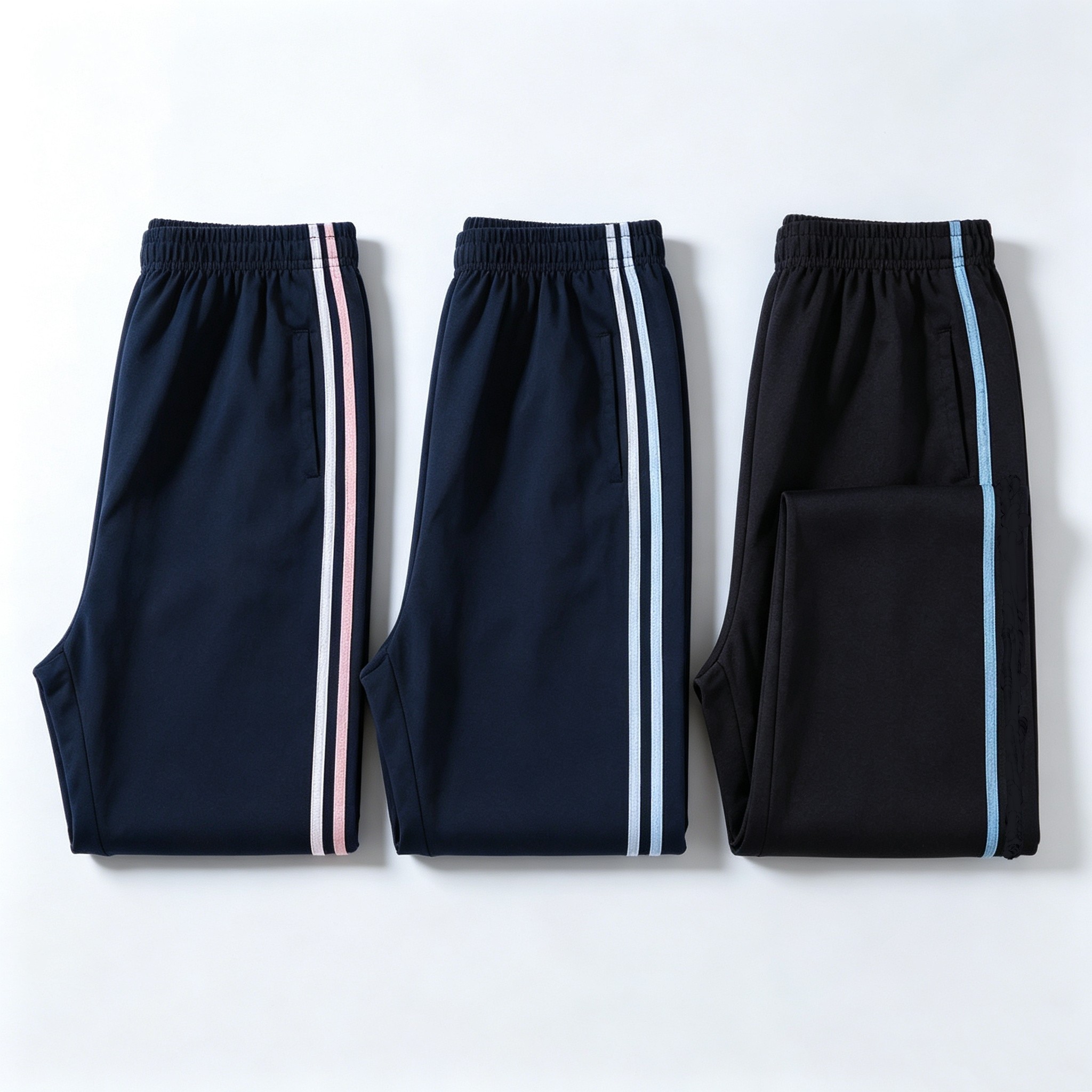 佛山市顺德区校服裤子男女款初高中学生粉色蓝色白条运动裤宽松