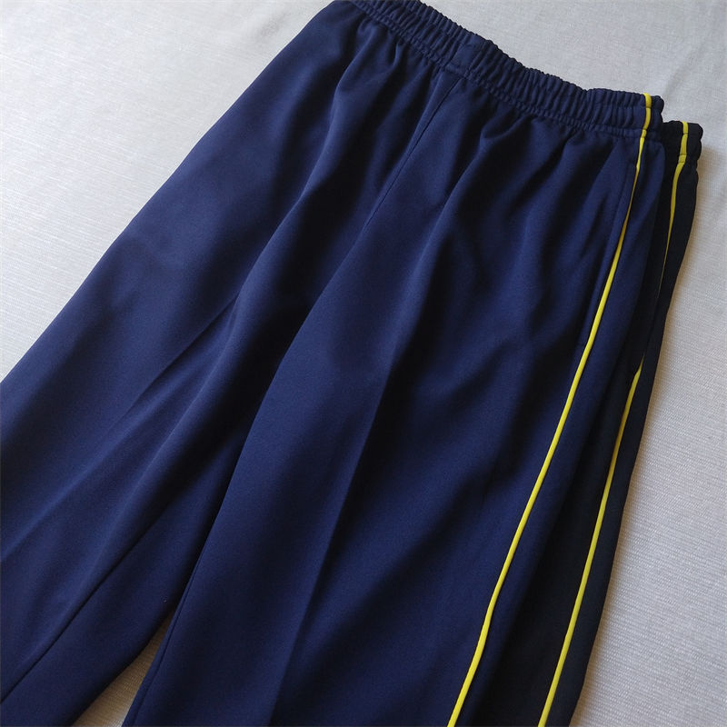 黄边校服裤子藏蓝色细黄条加肥加大码春秋学生校裤直筒宽松黑运动