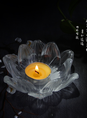 七彩琉璃莲花灯酥油蜡烛灯座 琉璃佛灯烛台长明灯