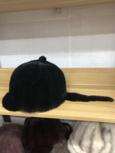 女款冬季保暖进口水貂尾猫耳朵带尾巴皮草帽子