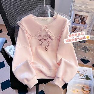 女童薄款可爱卫衣外套2026春秋新款中大童蕾丝拼接娃娃领春装上衣