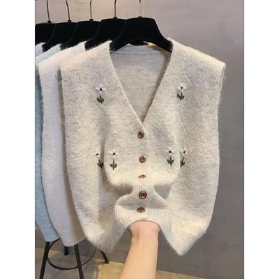 女童刺绣毛衣开衫2025新款中大童装坎肩针织上衣秋冬内搭背心马甲