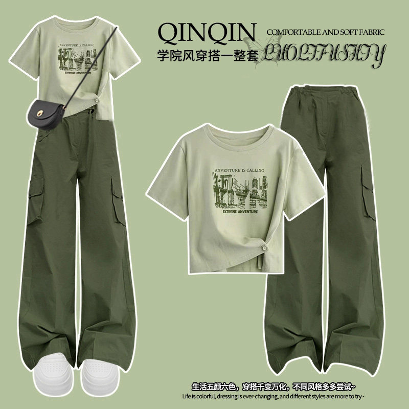 女童韩系高级感穿搭套装2026夏季新款中大童超好看纯棉短袖两件套