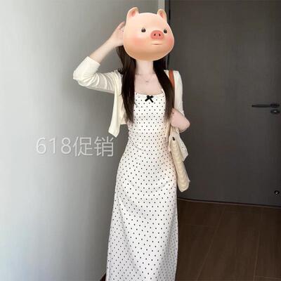 2026新款早春装波点吊带洋装子女夏季气质绝美穿搭一整套装长裙