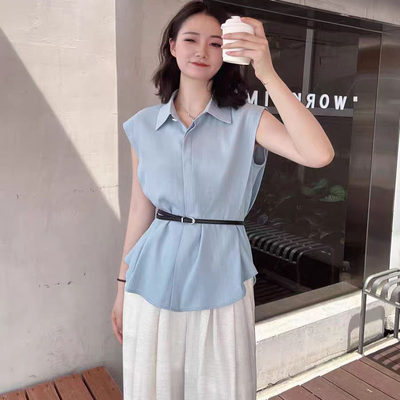 HZX52193专柜正品2025夏季新款百搭显瘦翻领无袖衬衫女上衣衬衣