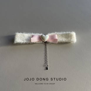 粉色蝴蝶结毛绒颈饰脖圈项链爱心形少女锁骨链日系可爱甜美choker