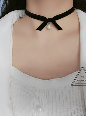 choker赫本风丝绒短款珍珠项链