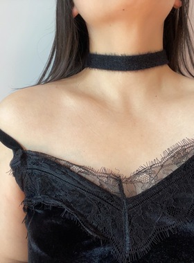 纯欲感毛绒choker颈链女秋冬小众锁骨链黑白色项链基础简约百搭潮