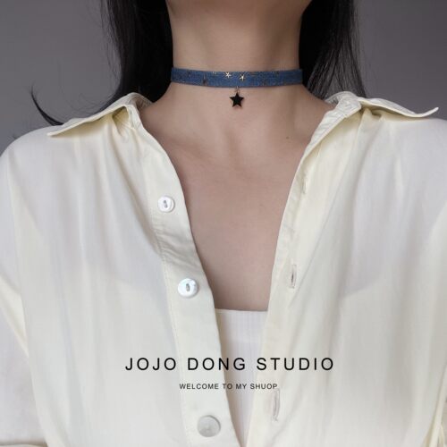 复古牛仔蓝星星choker美式休闲项圈女简约百搭短款颈带甜酷锁骨链
