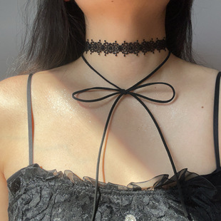 复古黑色蕾丝choker韩国短款绑带颈带项圈绒绳简约锁骨链chocker
