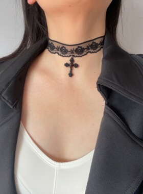 暗黑系蕾丝十字架项圈锁骨链颈饰甜酷个性辣妹choker项链哥特配饰