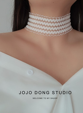 宽边脖子饰品颈带弹力蕾丝项链遮疤痕简约项圈脖链颈部装饰锁骨链