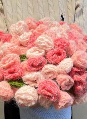 玫瑰花束毯子披肩蓝底粉花网红毯送女友闺蜜节日礼物午睡毯毛线毯