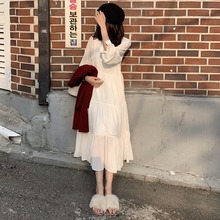 百搭宽松雪纺仙女长裙显瘦纯色打底裙子 2019初秋长袖 连衣裙女韩版