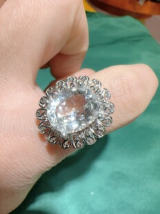 天然白水晶戒指925银镶嵌大颗粒白水晶戒指女款款送人水晶宝石