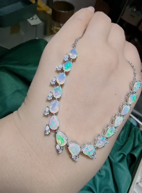 天然欧泊项链，s925银镶嵌
