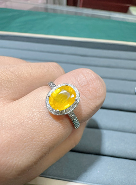 天然宝石彩宝黄色蓝宝石戒指s925纯银镶嵌金丝雀女戒时尚正品