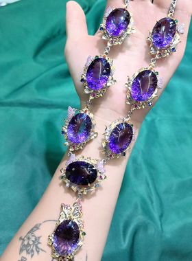 天然水晶紫水晶项链925银镶嵌女款珠宝首饰意大利工艺豪镶大套链