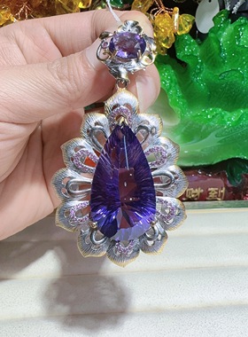 天然水晶紫水晶吊坠925银镶嵌体颜色好意大利工艺女款蝴蝶结