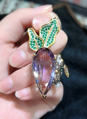 天然水晶宝石紫黄晶吊坠s925银意大利工艺可爱风镶嵌