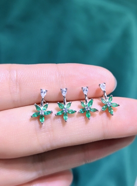 天然水晶宝石祖母绿女款耳钉s925银镶嵌颜色浓郁晶体干净