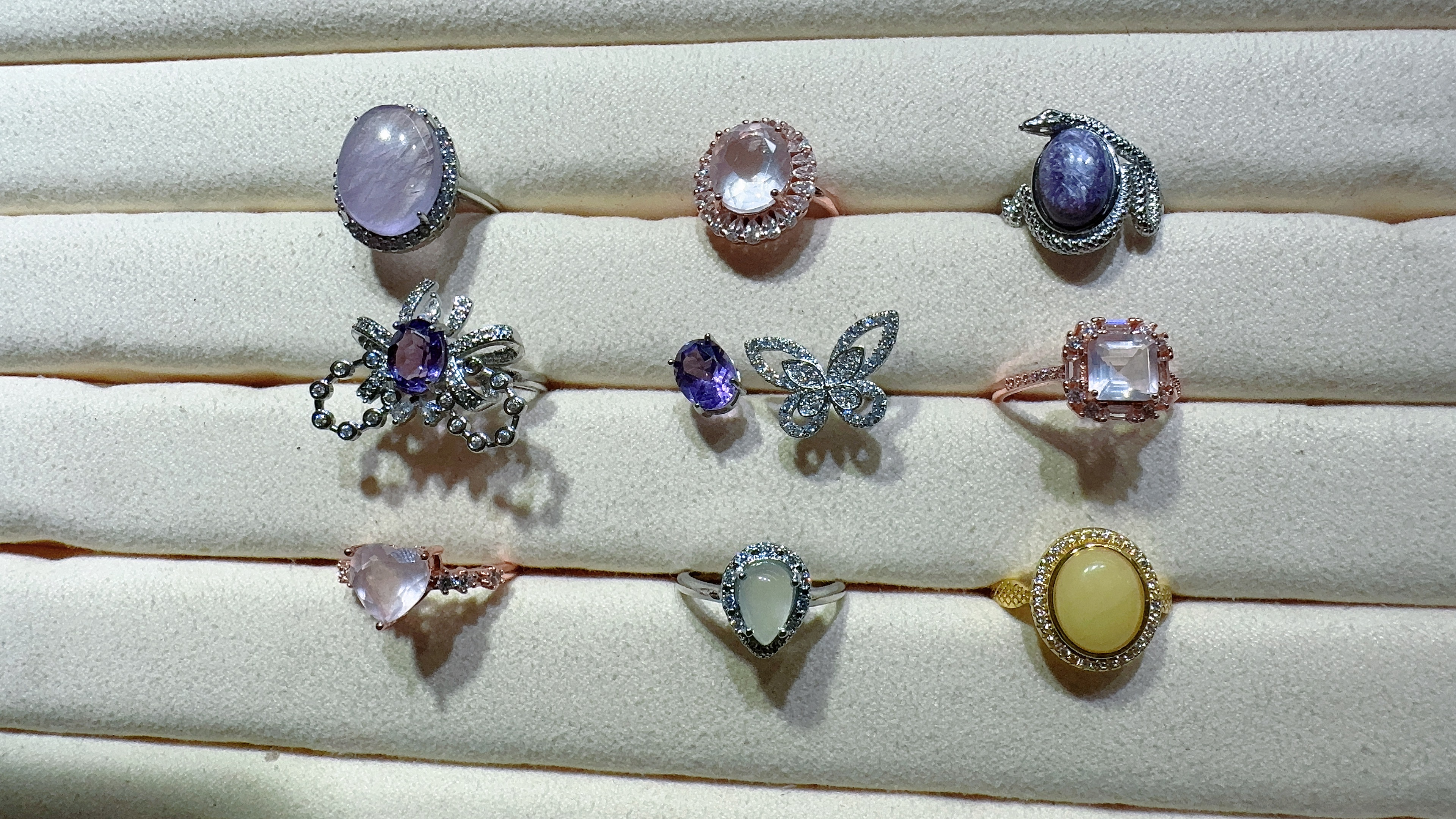 天然水晶宝石爱心蝴蝶芙蓉石紫龙晶葡萄石蜜蜡玫瑰金色金色活口