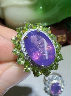 天然紫玉晶薰衣草戒指925银镶嵌女款珠宝首饰活口大颗粒