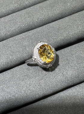 新款天然黄水晶戒指女925纯银镶嵌宝石可调节气质百搭招财旺夫石