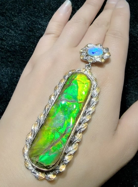 天然水晶斑彩石斑彩螺吊坠925银镶嵌活口女款意大利工艺大颗粒