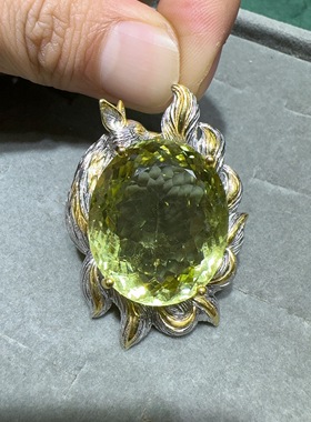 天然水晶柠檬黄吊坠925银镶嵌体颜色好意大利工艺女款九尾狐狸