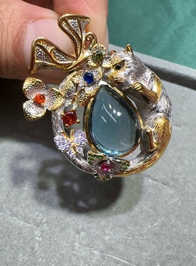 天然水晶宝石托帕石伦敦蓝吊坠925银镶嵌体颜色好意大利工艺