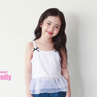 童装 26夏中大女童上衣973 VIVIELLY韩国代购 儿童甜美荷叶边吊带衫