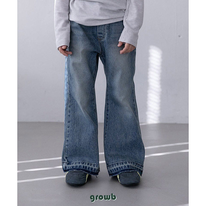 儿童时尚喇叭牛仔裤 GrowB韩国童装代购26春款中大男女童长裤5321