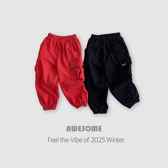 儿童加绒束脚工装运动裤 韩国南大门童装25冬款中大男女童卫裤207