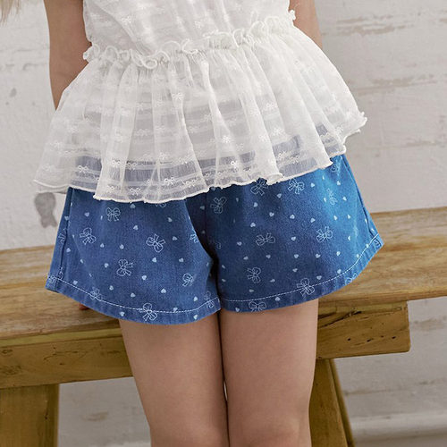 女童小童甜美蝴蝶结牛仔短裤 berry韩国童装代购26夏新款儿童040