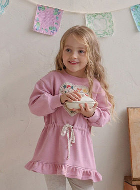 女童小童菲边爱心卫衣连衣裙 FLO韩国进口童装代购26春款儿童551