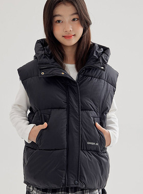 DAWON中大女童时尚百搭连帽羽绒马甲 韩国代购童装25冬款儿童098