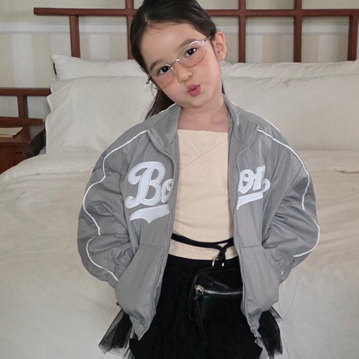 中大童女童字母立领拉链外套COMMA韩国代购童装26春款儿童夹克605